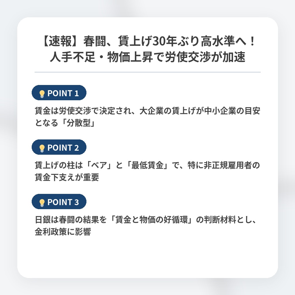 【速報】春闘、賃上げ30年ぶり高水準へ！人手不足・物価上昇で労使交渉が加速の注目ポイントまとめ