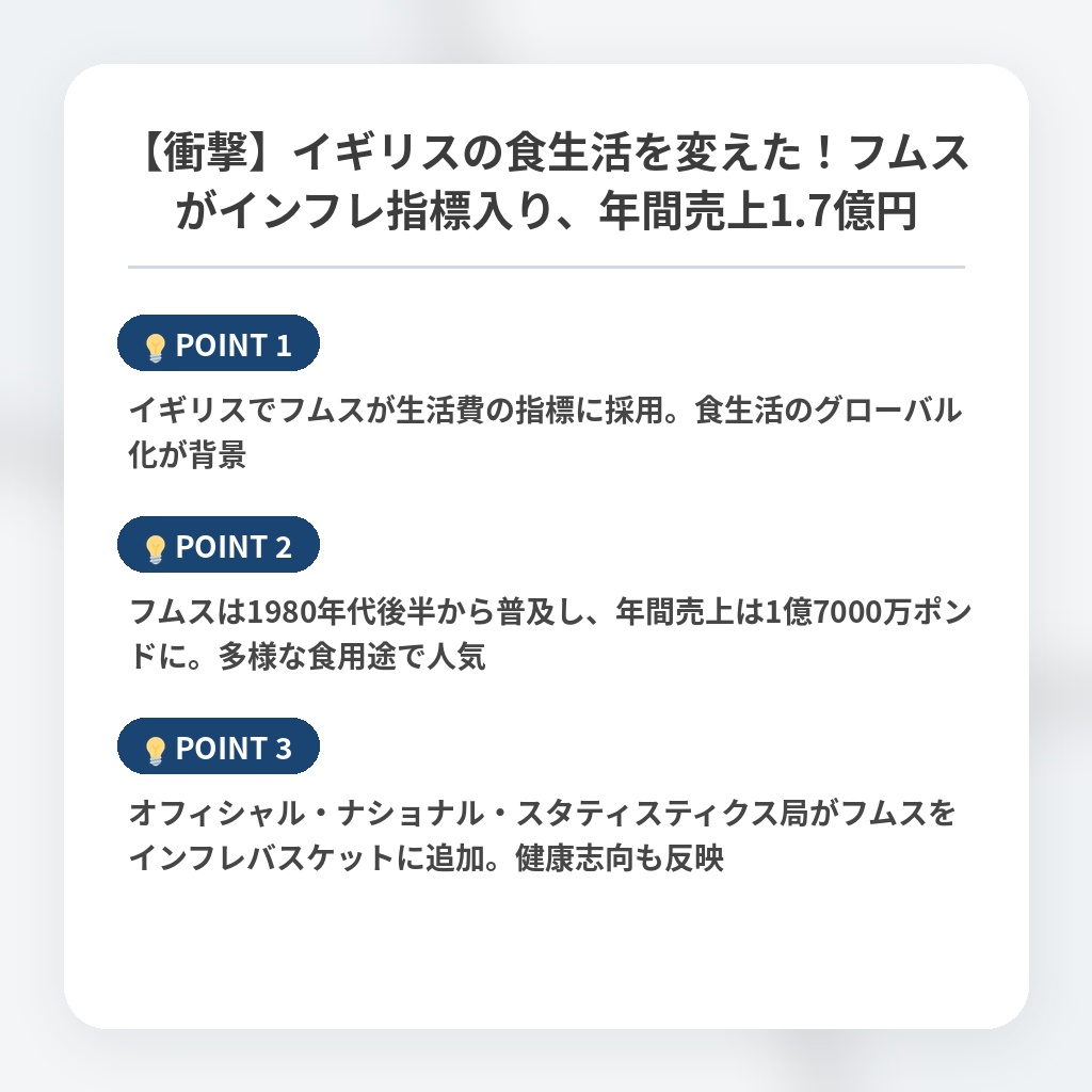 【衝撃】イギリスの食生活を変えた!フムスがインフレ指標入り、年間売上1.7億円の注目ポイントまとめ