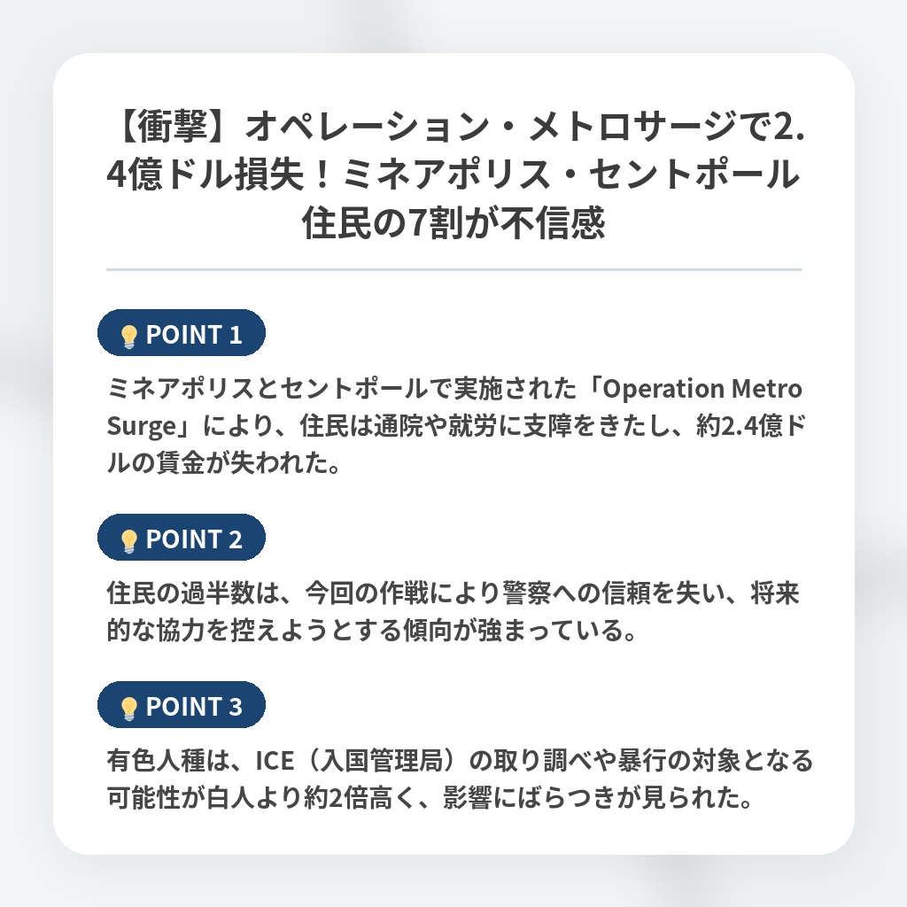 【衝撃】オペレーション・メトロサージで2.4億ドル損失！ミネアポリス・セントポール住民の7割が不信感の注目ポイントまとめ