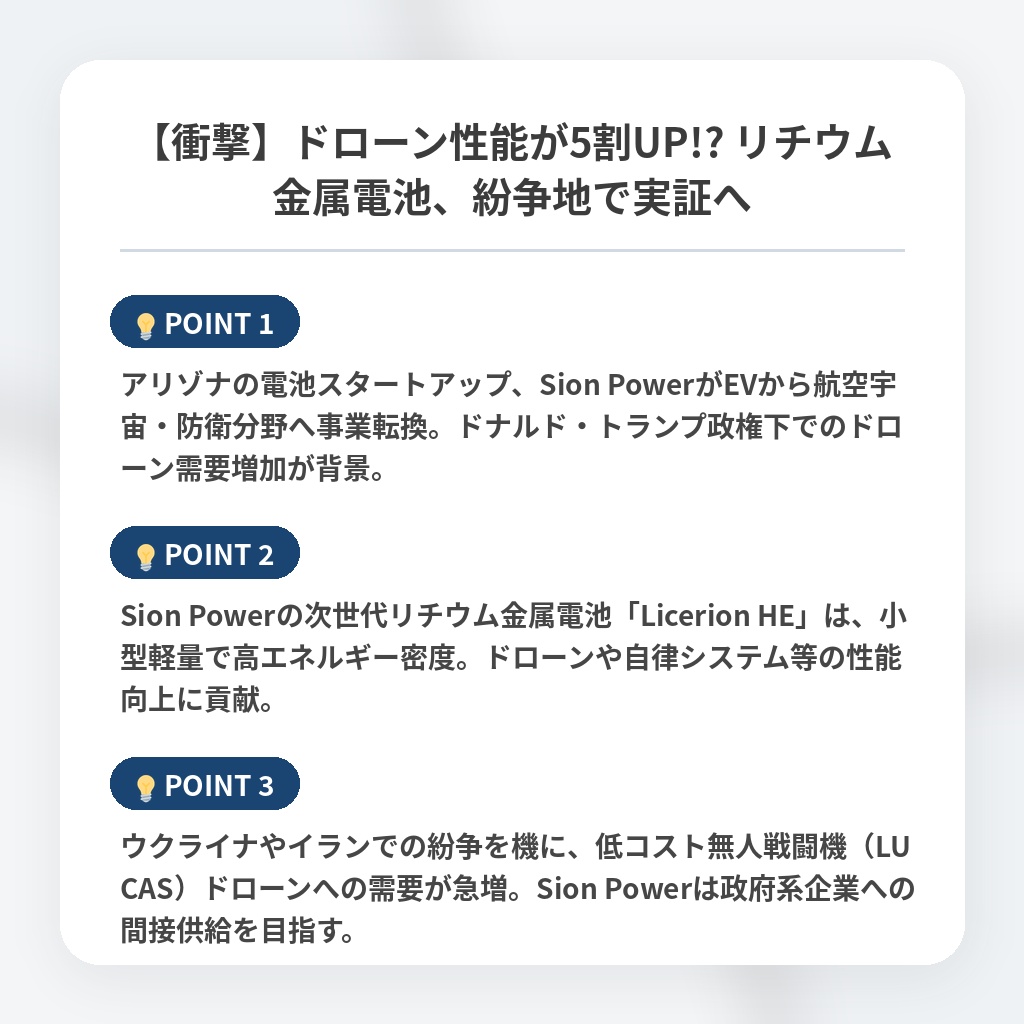 【衝撃】ドローン性能が5割UP!? リチウム金属電池、紛争地で実証への注目ポイントまとめ