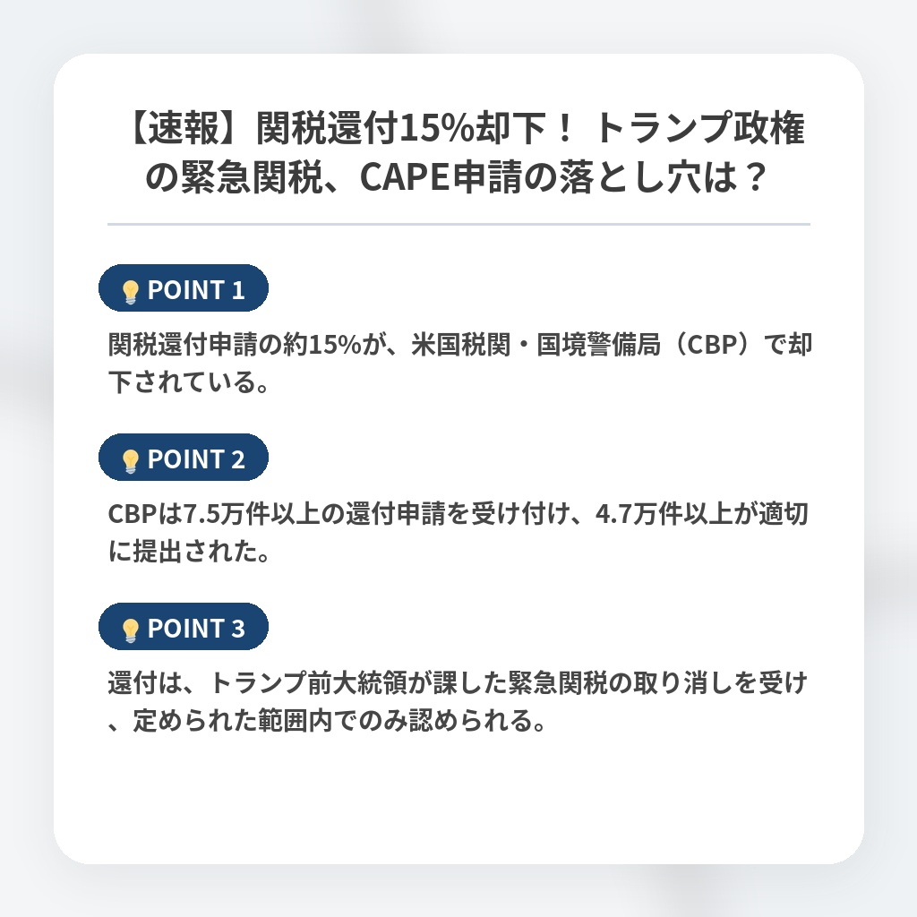 【速報】関税還付15%却下！ トランプ政権の緊急関税、CAPE申請の落とし穴は？の注目ポイントまとめ