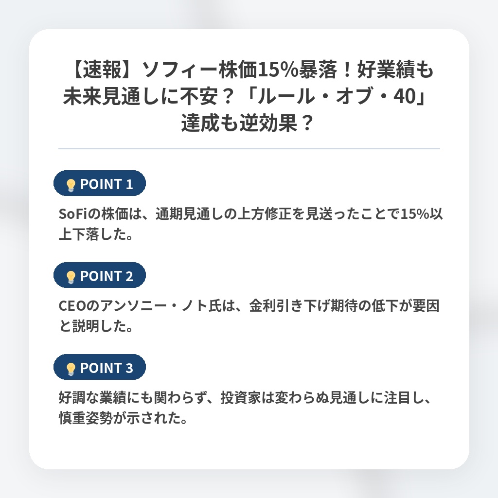 【速報】ソフィー株価15%暴落！好業績も未来見通しに不安？「ルール・オブ・40」達成も逆効果？の注目ポイントまとめ