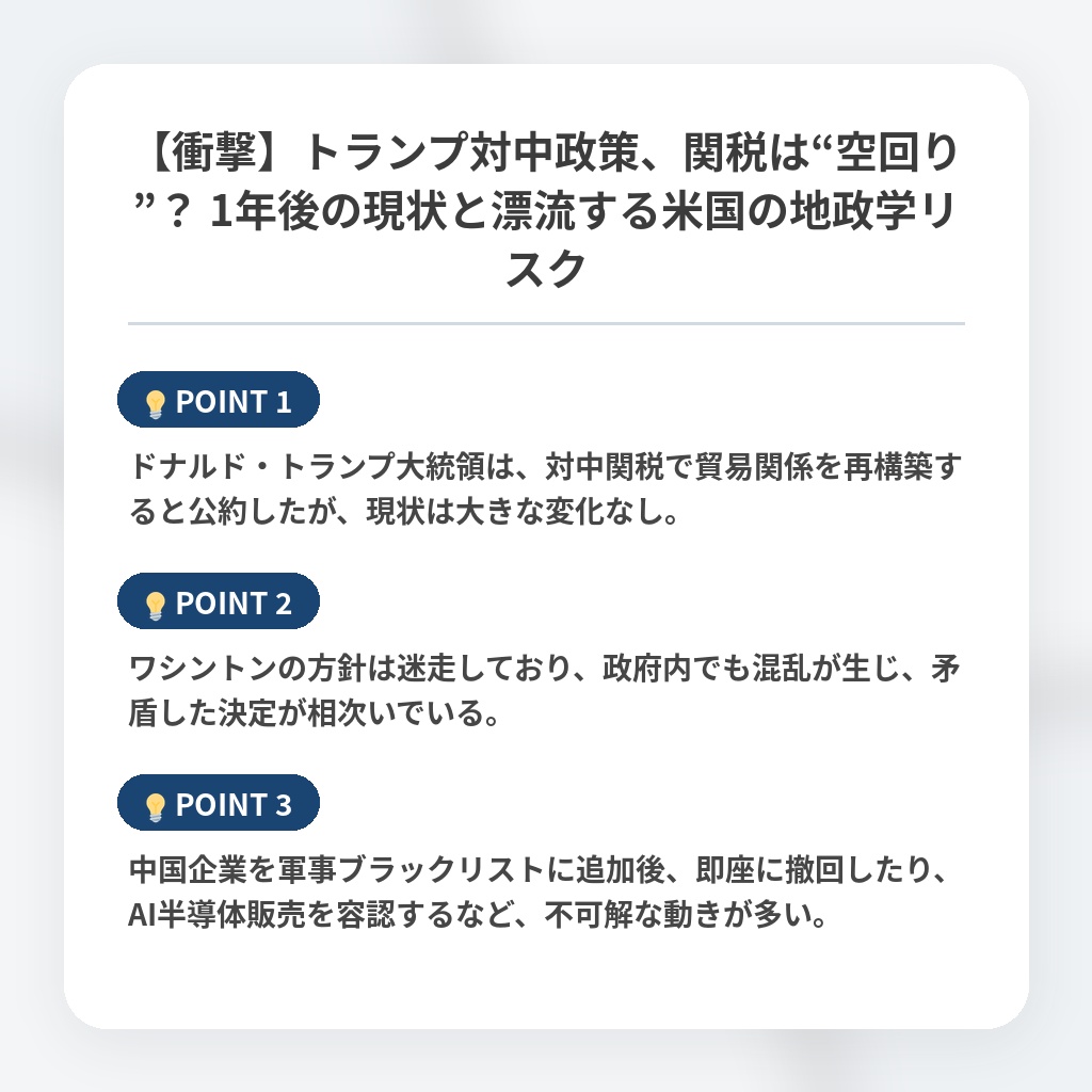 【衝撃】トランプ対中政策、関税は“空回り”？ 1年後の現状と漂流する米国の地政学リスクの注目ポイントまとめ