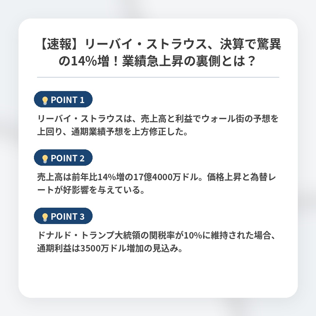 【速報】リーバイ・ストラウス、決算で驚異の14%増!業績急上昇の裏側とは?の注目ポイントまとめ