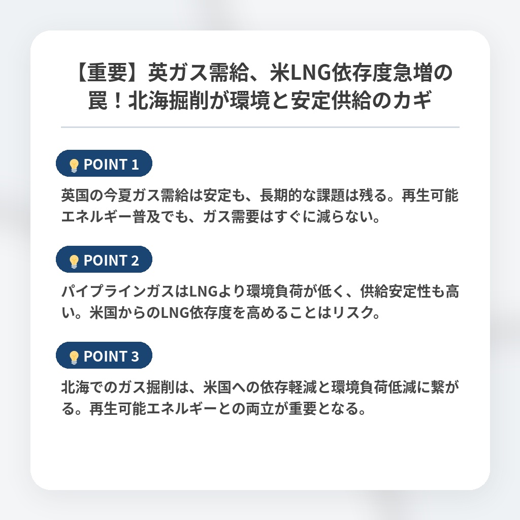 【重要】英ガス需給、米LNG依存度急増の罠!北海掘削が環境と安定供給のカギの注目ポイントまとめ