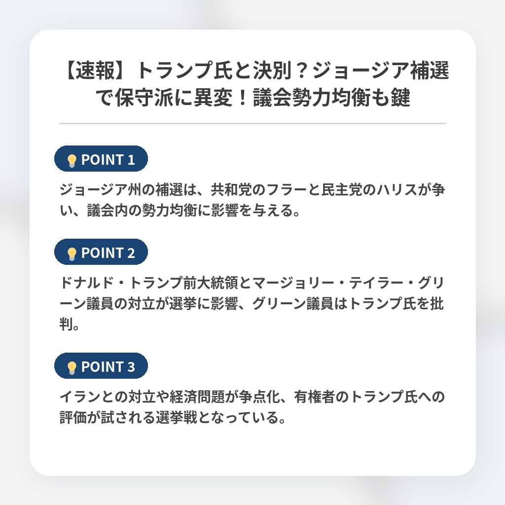 【速報】トランプ氏と決別？ジョージア補選で保守派に異変！議会勢力均衡も鍵の注目ポイントまとめ