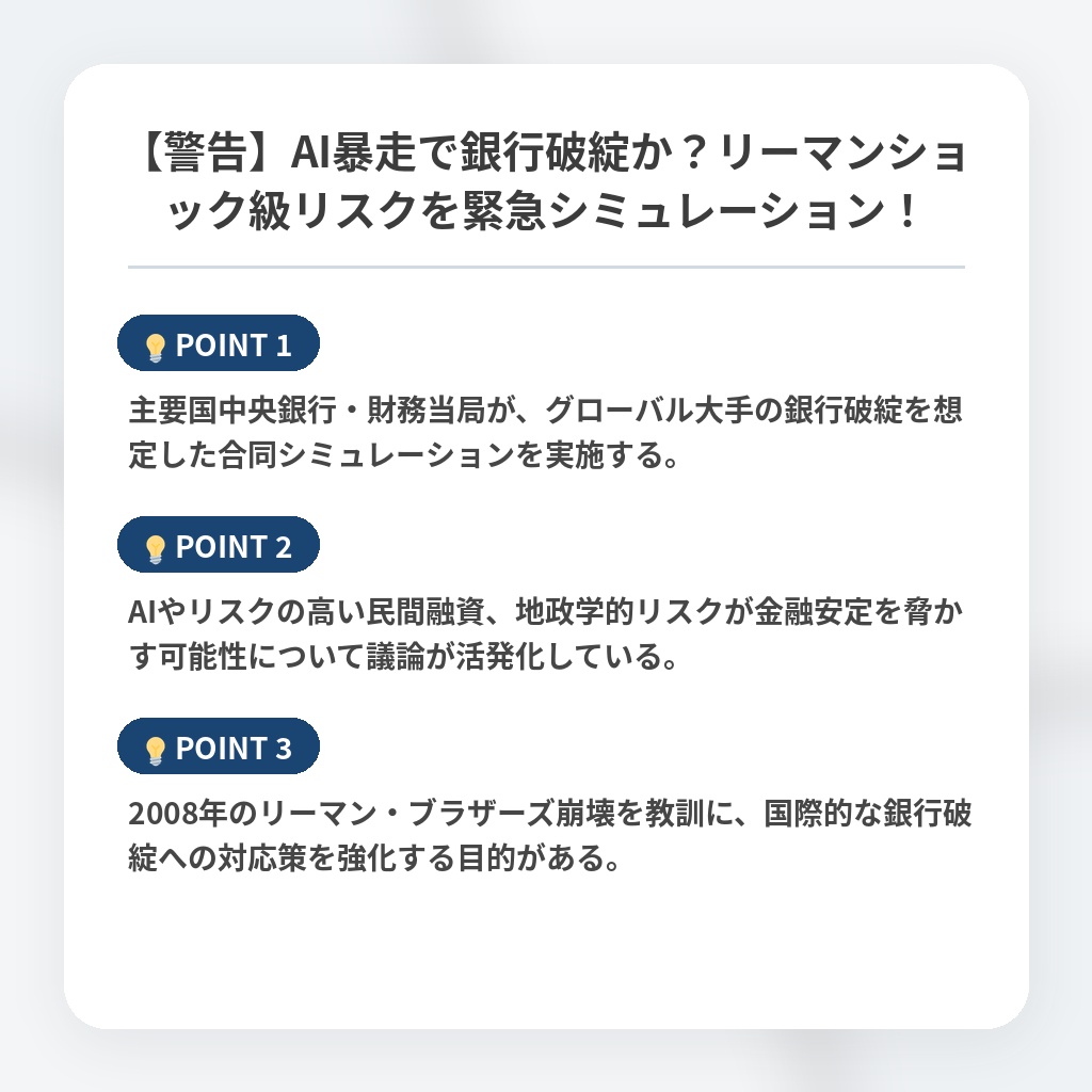 【警告】AI暴走で銀行破綻か？リーマンショック級リスクを緊急シミュレーション！の注目ポイントまとめ