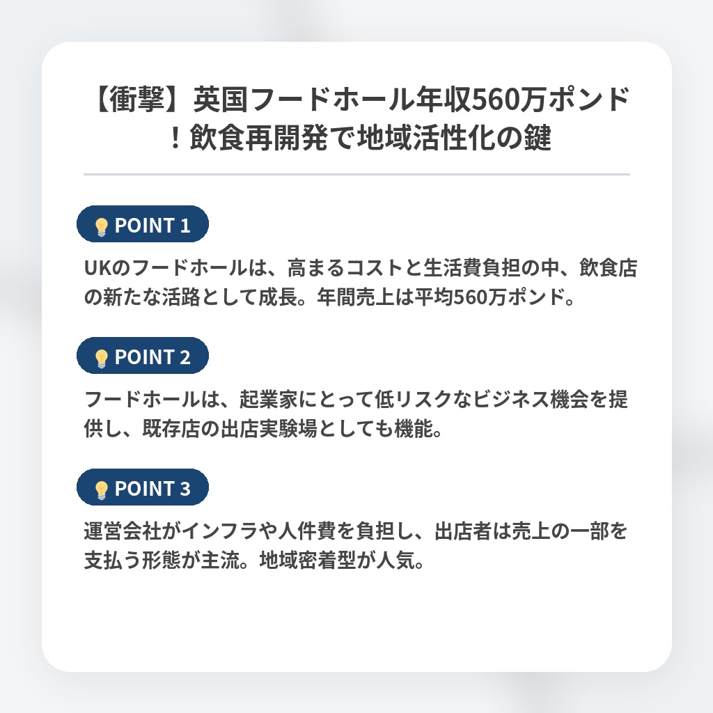 【衝撃】英国フードホール年収560万ポンド！飲食再開発で地域活性化の鍵の注目ポイントまとめ