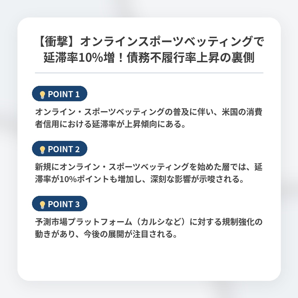 【衝撃】オンラインスポーツベッティングで延滞率10%増！債務不履行率上昇の裏側の注目ポイントまとめ