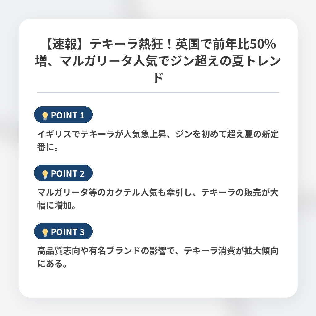 【速報】テキーラ熱狂！英国で前年比50%増、マルガリータ人気でジン超えの夏トレンドの注目ポイントまとめ