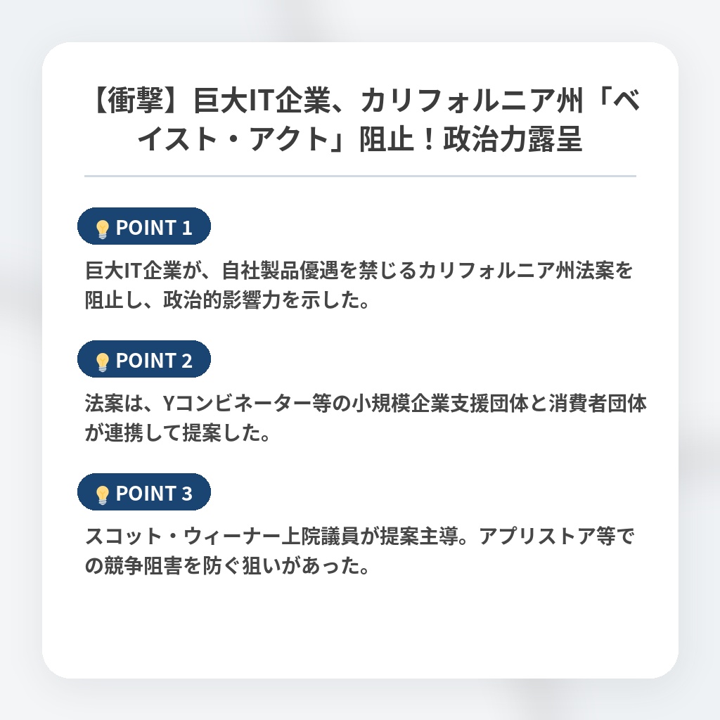 【衝撃】巨大IT企業、カリフォルニア州「ベイスト・アクト」阻止！政治力露呈の注目ポイントまとめ