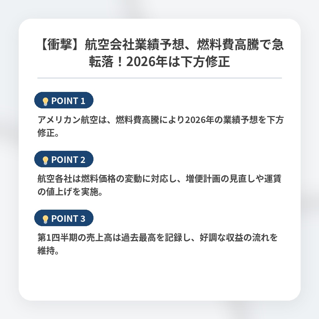 【衝撃】航空会社業績予想、燃料費高騰で急転落！2026年は下方修正の注目ポイントまとめ