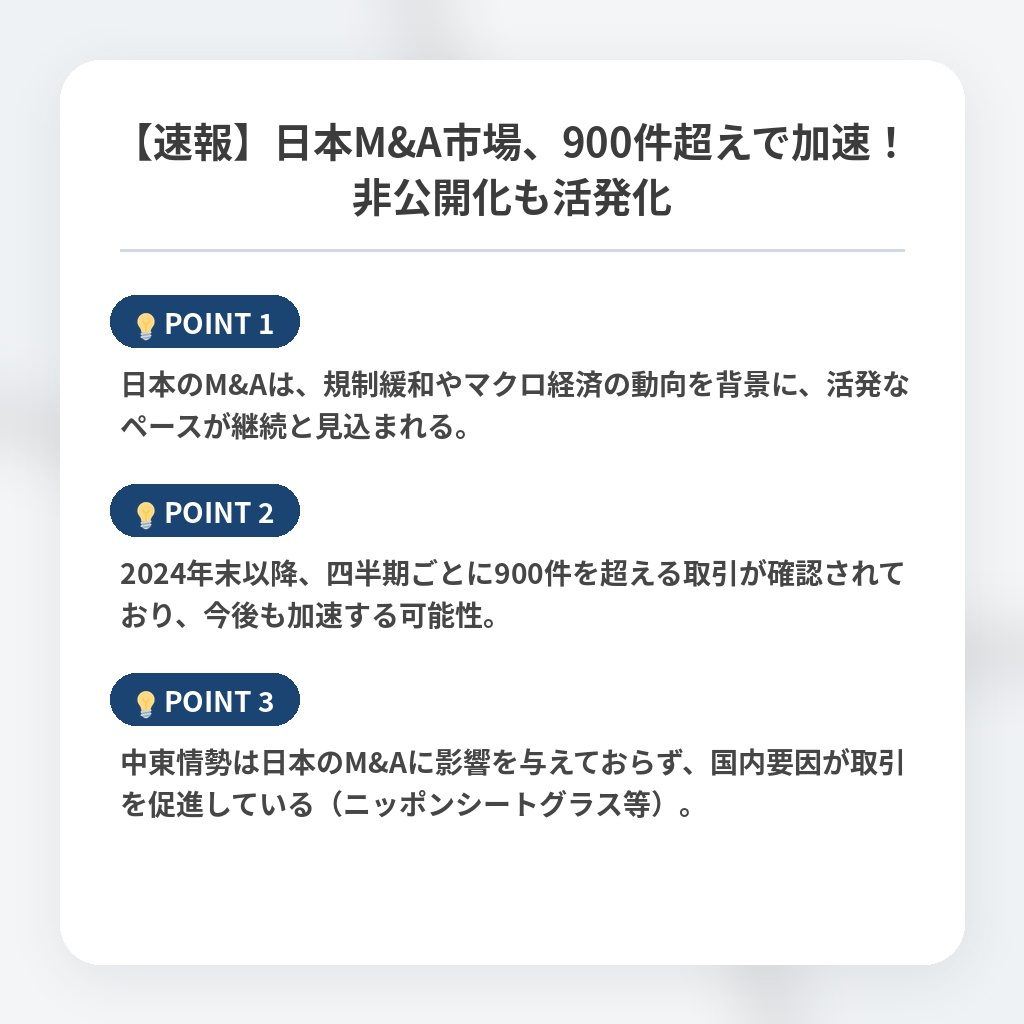 【速報】日本M&A市場、900件超えで加速！非公開化も活発化の注目ポイントまとめ