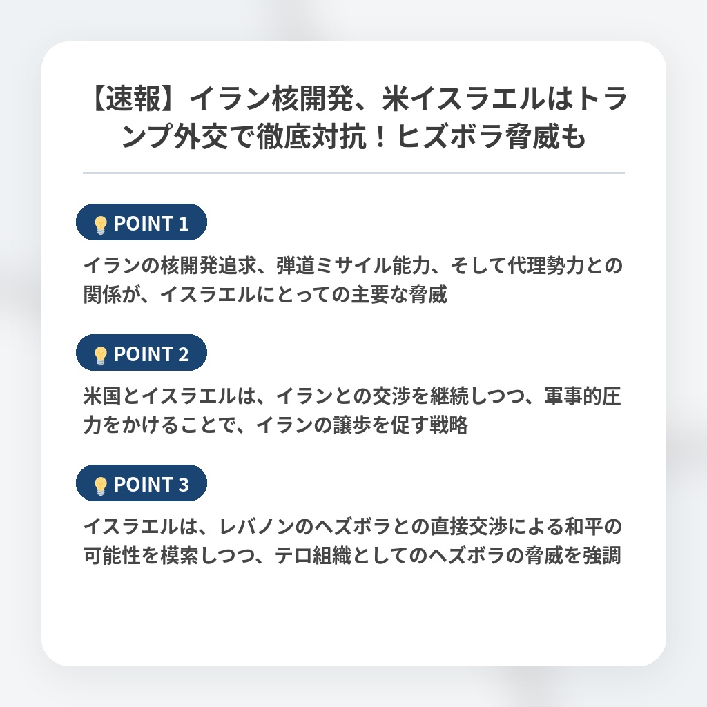 【速報】イラン核開発、米イスラエルはトランプ外交で徹底対抗!ヒズボラ脅威もの注目ポイントまとめ