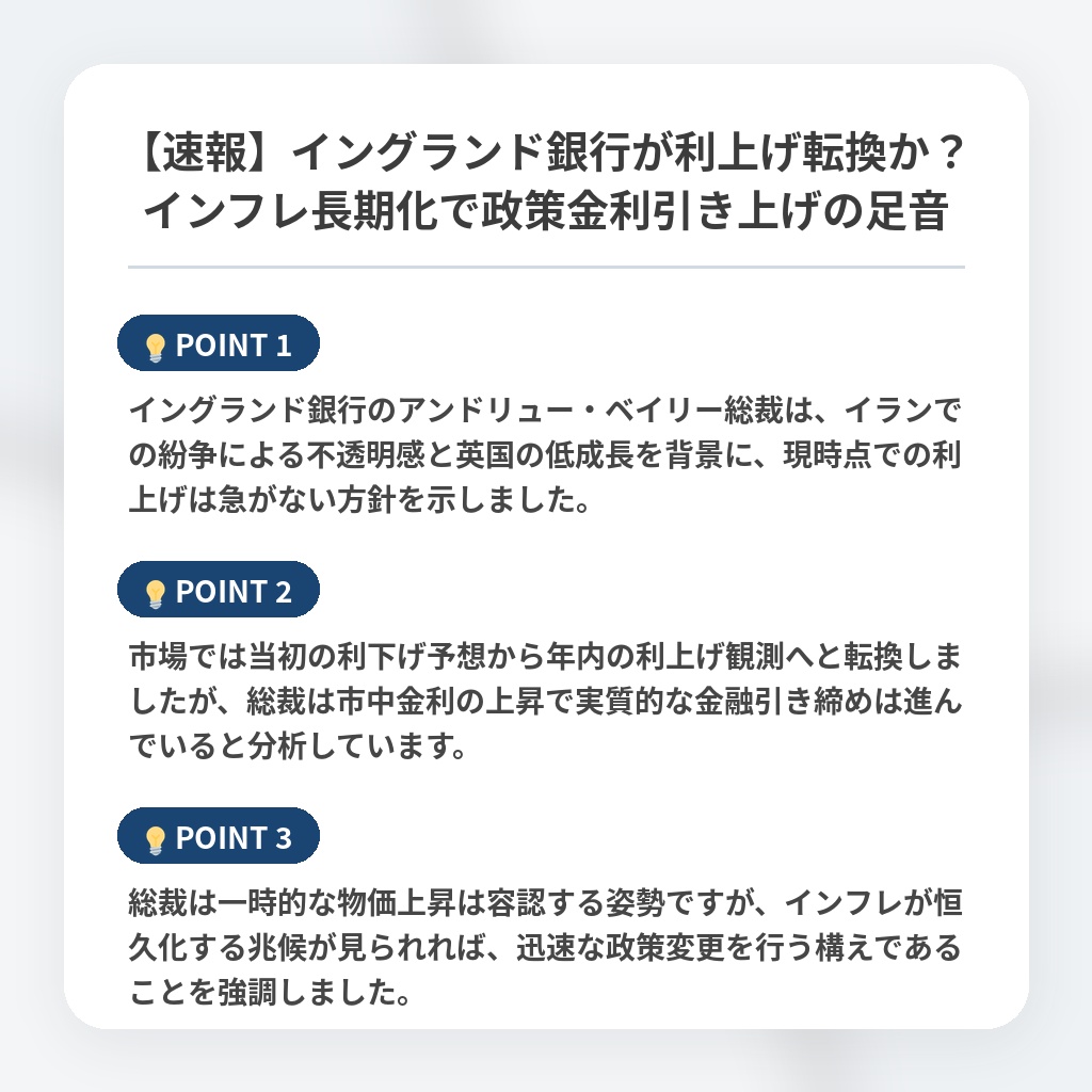 【速報】イングランド銀行が利上げ転換か？インフレ長期化で政策金利引き上げの足音の注目ポイントまとめ