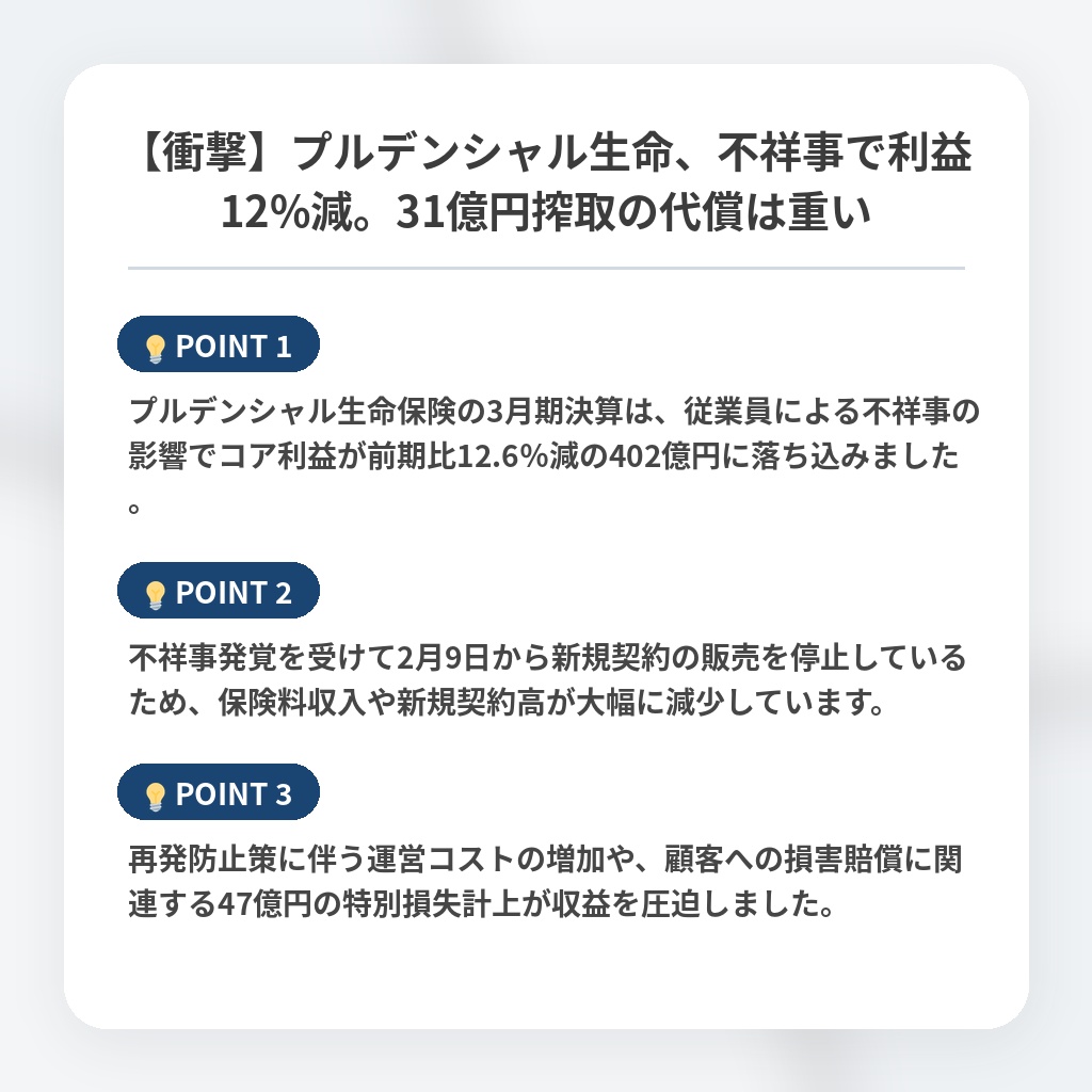 【衝撃】プルデンシャル生命、不祥事で利益12%減。31億円搾取の代償は重いの注目ポイントまとめ