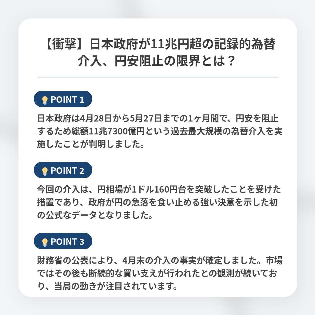 【衝撃】日本政府が11兆円超の記録的為替介入、円安阻止の限界とは？の注目ポイントまとめ