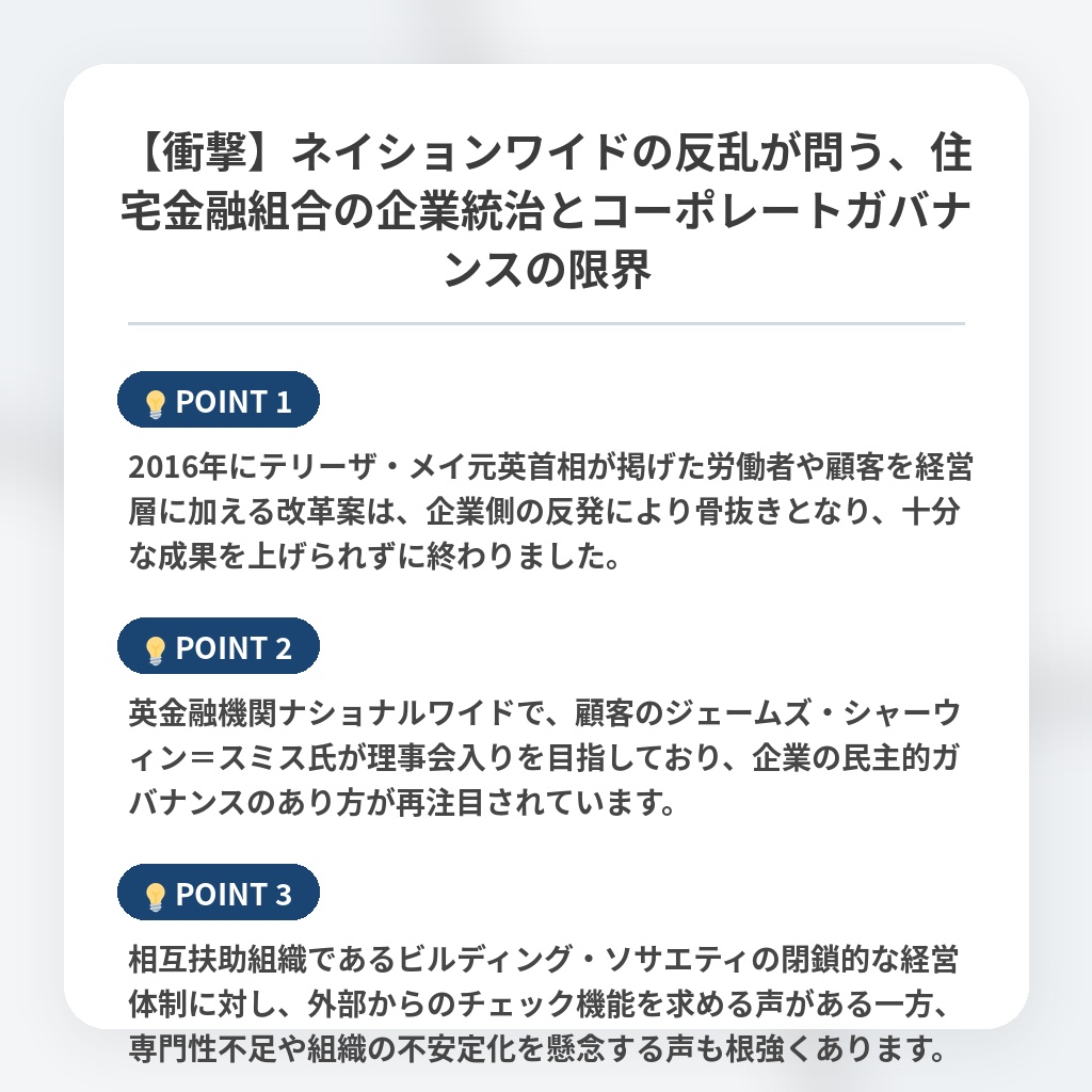 【衝撃】ネイションワイドの反乱が問う、住宅金融組合の企業統治とコーポレートガバナンスの限界の注目ポイントまとめ
