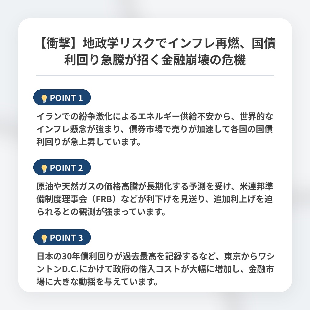 【衝撃】地政学リスクでインフレ再燃、国債利回り急騰が招く金融崩壊の危機の注目ポイントまとめ