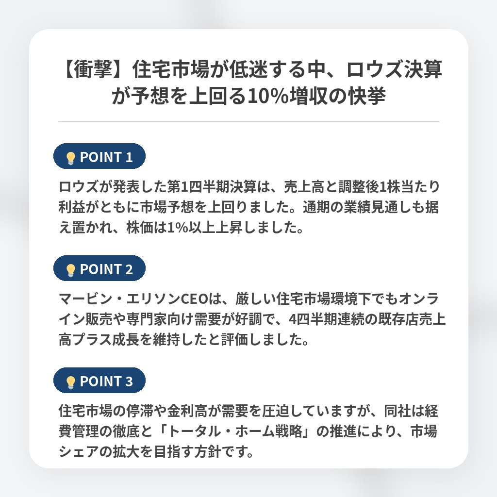 【衝撃】住宅市場が低迷する中、ロウズ決算が予想を上回る10％増収の快挙の注目ポイントまとめ