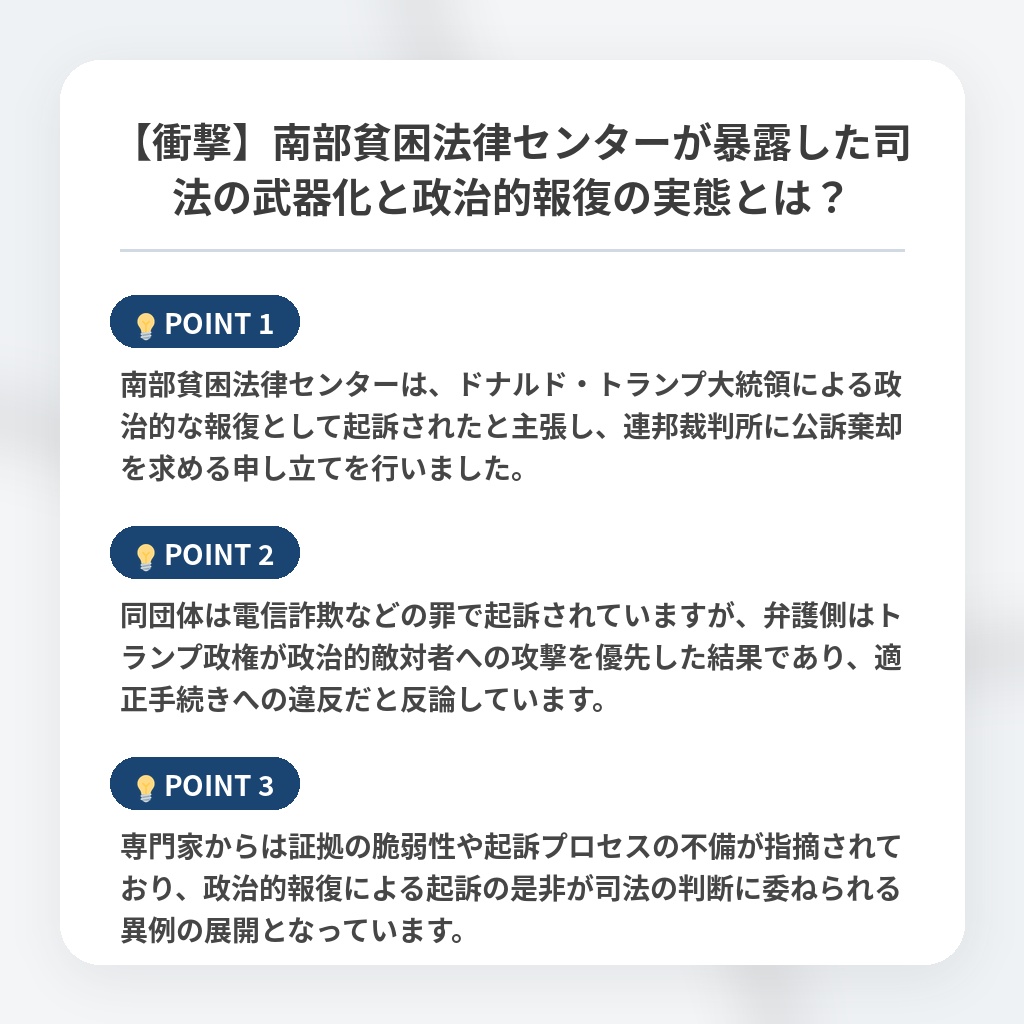 【衝撃】南部貧困法律センターが暴露した司法の武器化と政治的報復の実態とは？の注目ポイントまとめ