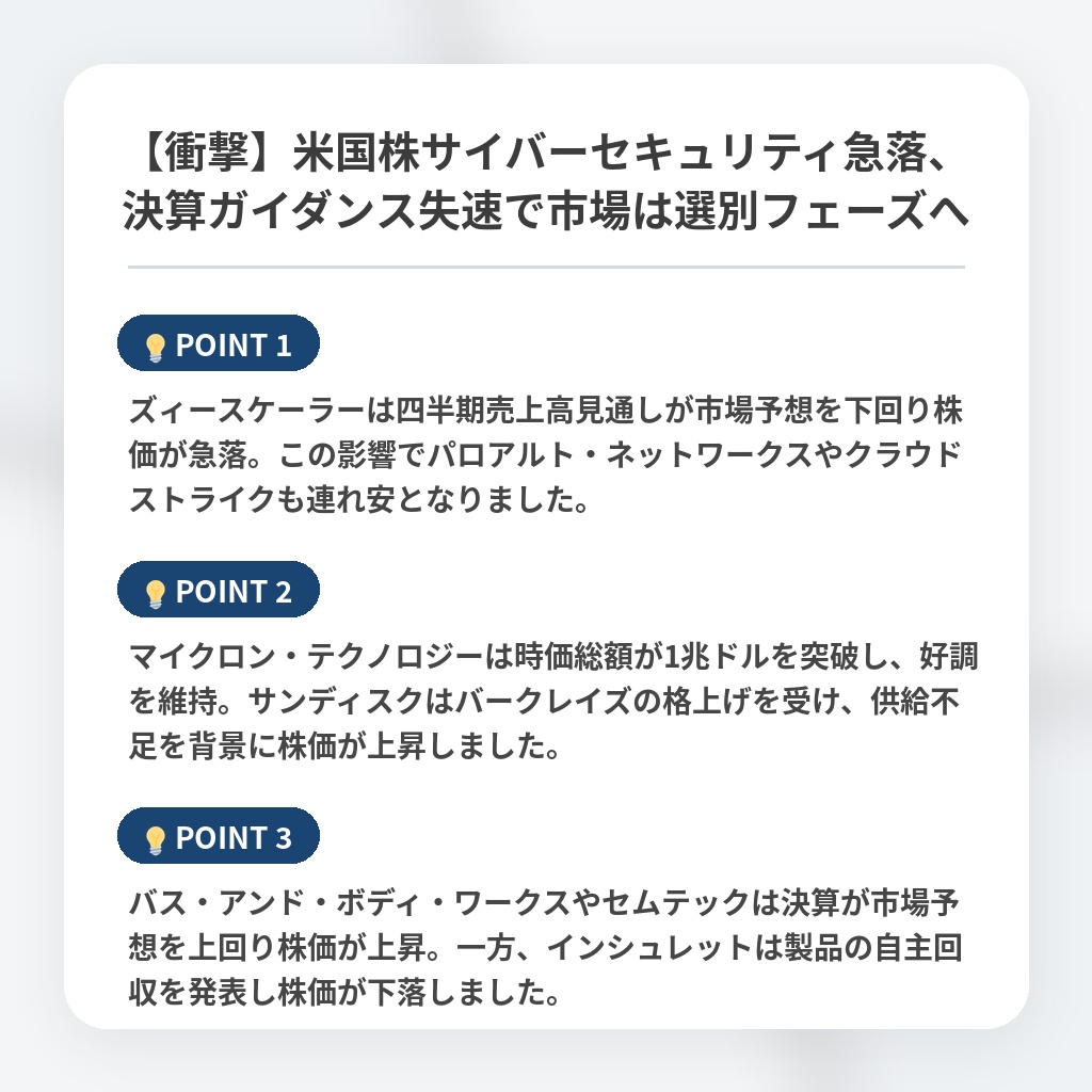 【衝撃】米国株サイバーセキュリティ急落、決算ガイダンス失速で市場は選別フェーズへの注目ポイントまとめ