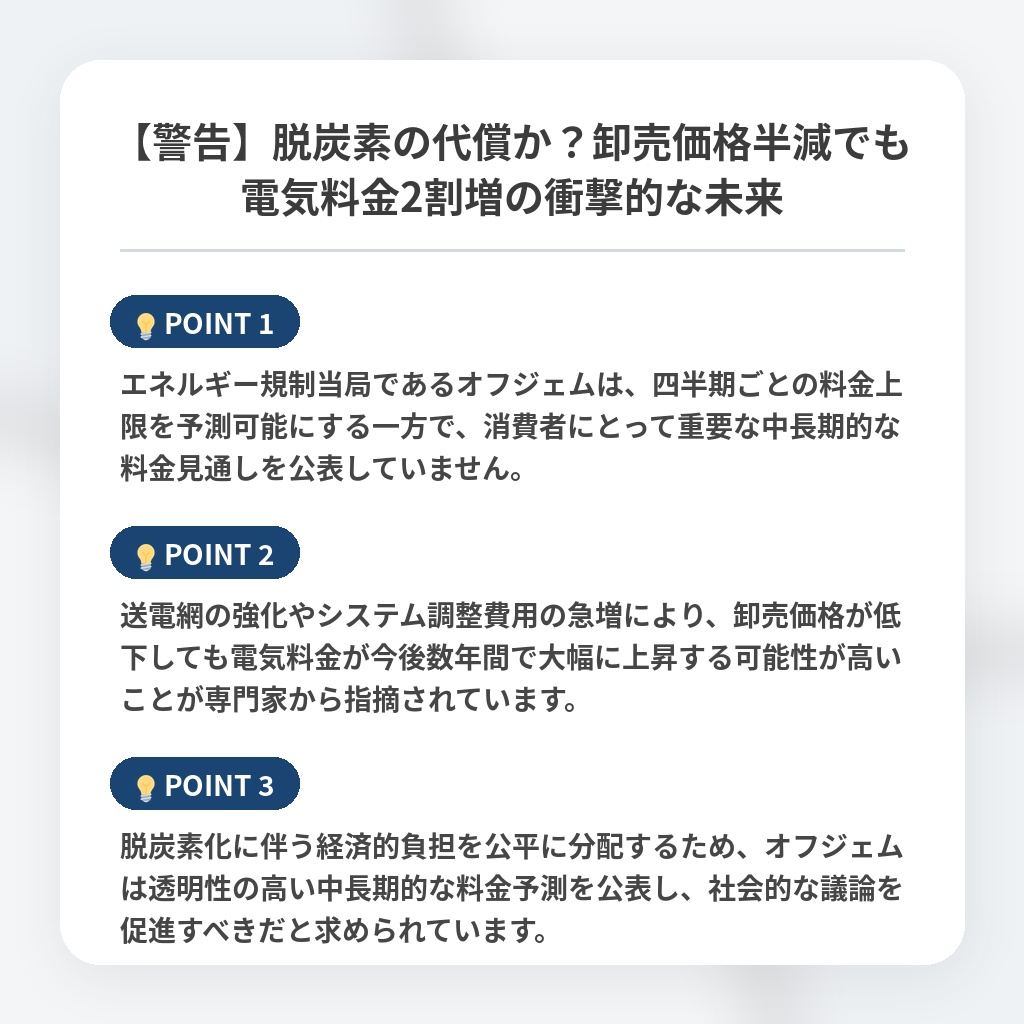 【警告】脱炭素の代償か？卸売価格半減でも電気料金2割増の衝撃的な未来の注目ポイントまとめ