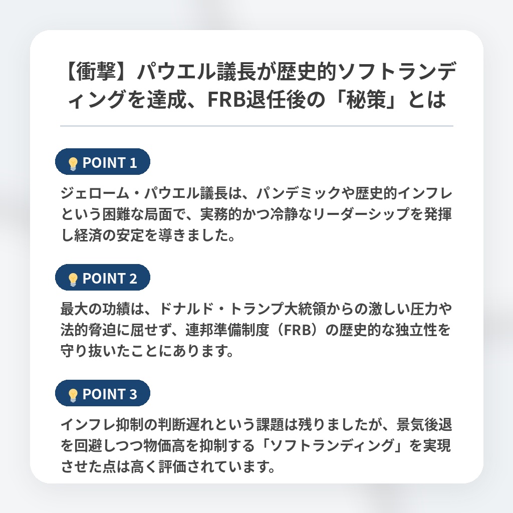 【衝撃】パウエル議長が歴史的ソフトランディングを達成、FRB退任後の「秘策」とはの注目ポイントまとめ