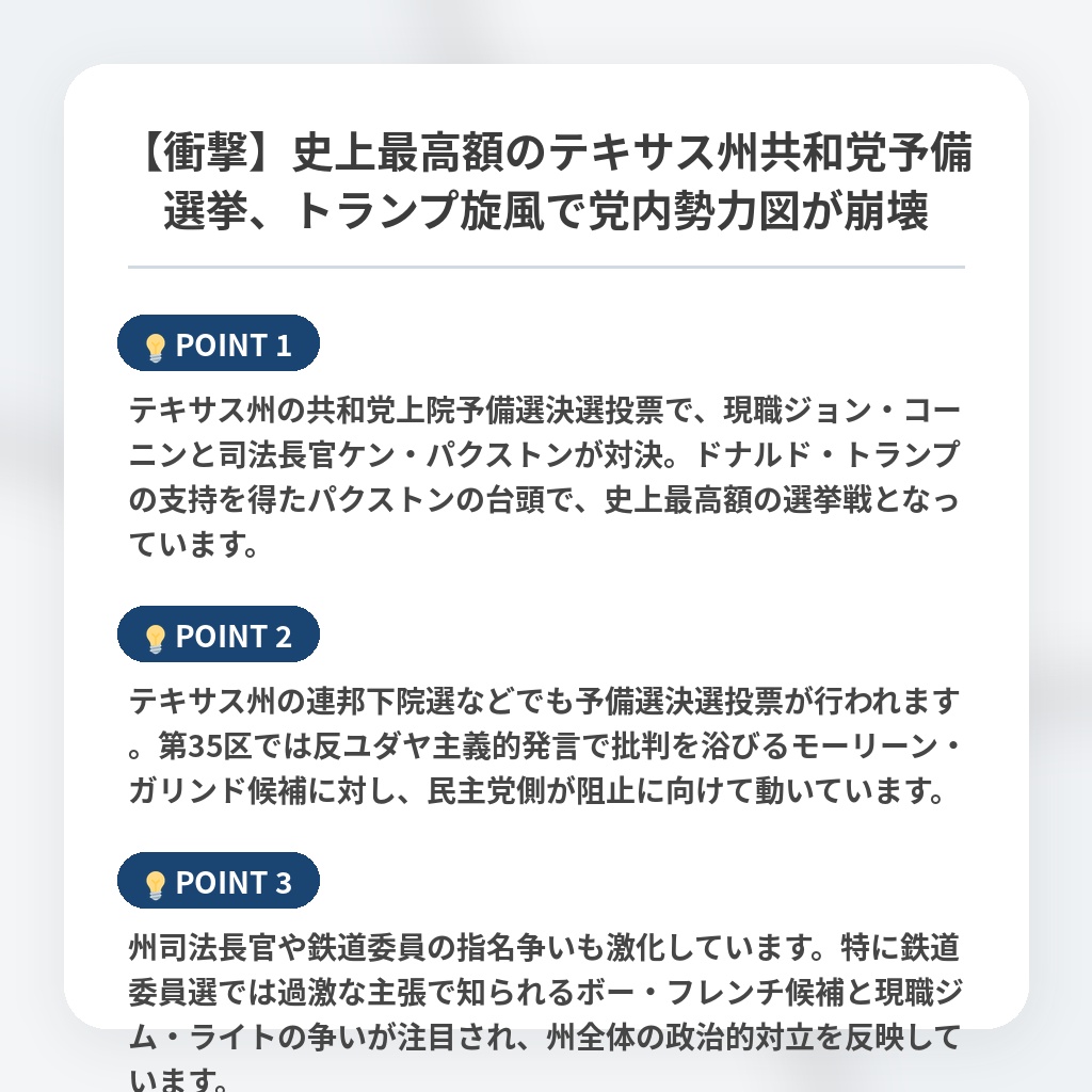 【衝撃】史上最高額のテキサス州共和党予備選挙、トランプ旋風で党内勢力図が崩壊の注目ポイントまとめ