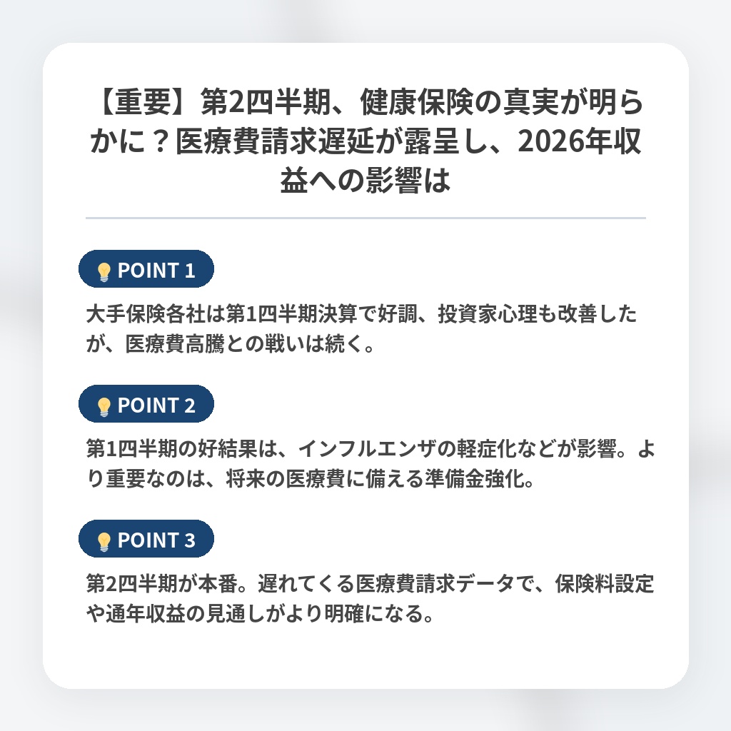 【重要】第2四半期、健康保険の真実が明らかに？医療費請求遅延が露呈し、2026年収益への影響はの注目ポイントまとめ