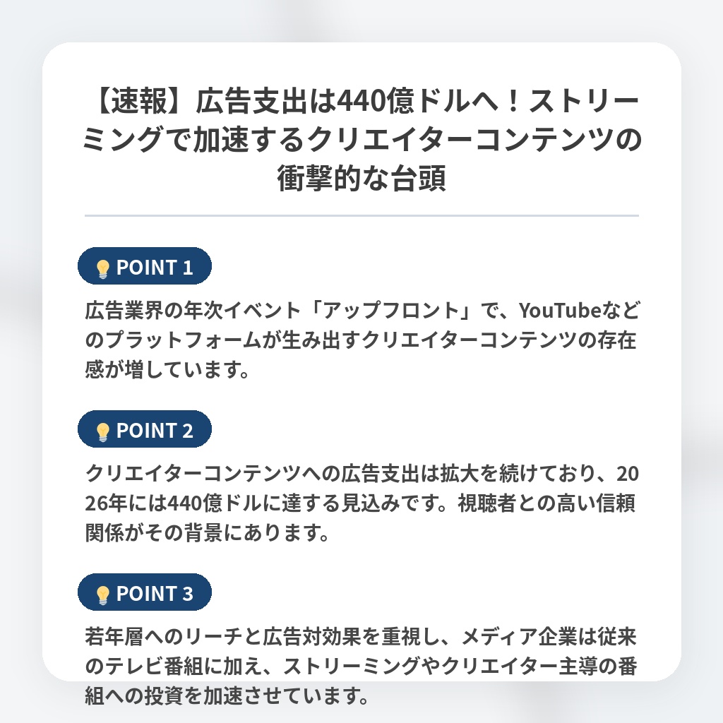 【速報】広告支出は440億ドルへ！ストリーミングで加速するクリエイターコンテンツの衝撃的な台頭の注目ポイントまとめ