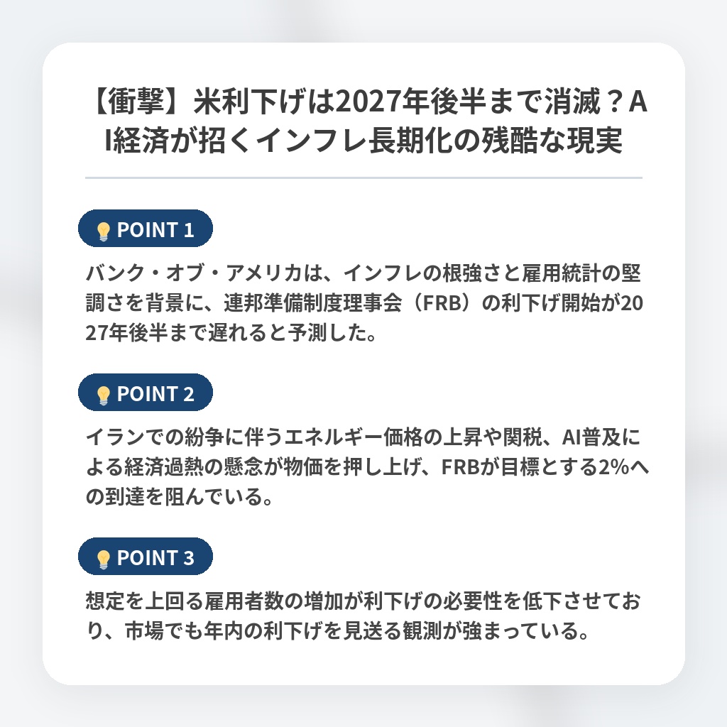 【衝撃】米利下げは2027年後半まで消滅？AI経済が招くインフレ長期化の残酷な現実の注目ポイントまとめ