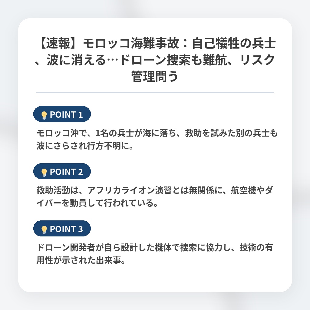 【速報】モロッコ海難事故：自己犠牲の兵士、波に消える…ドローン捜索も難航、リスク管理問うの注目ポイントまとめ