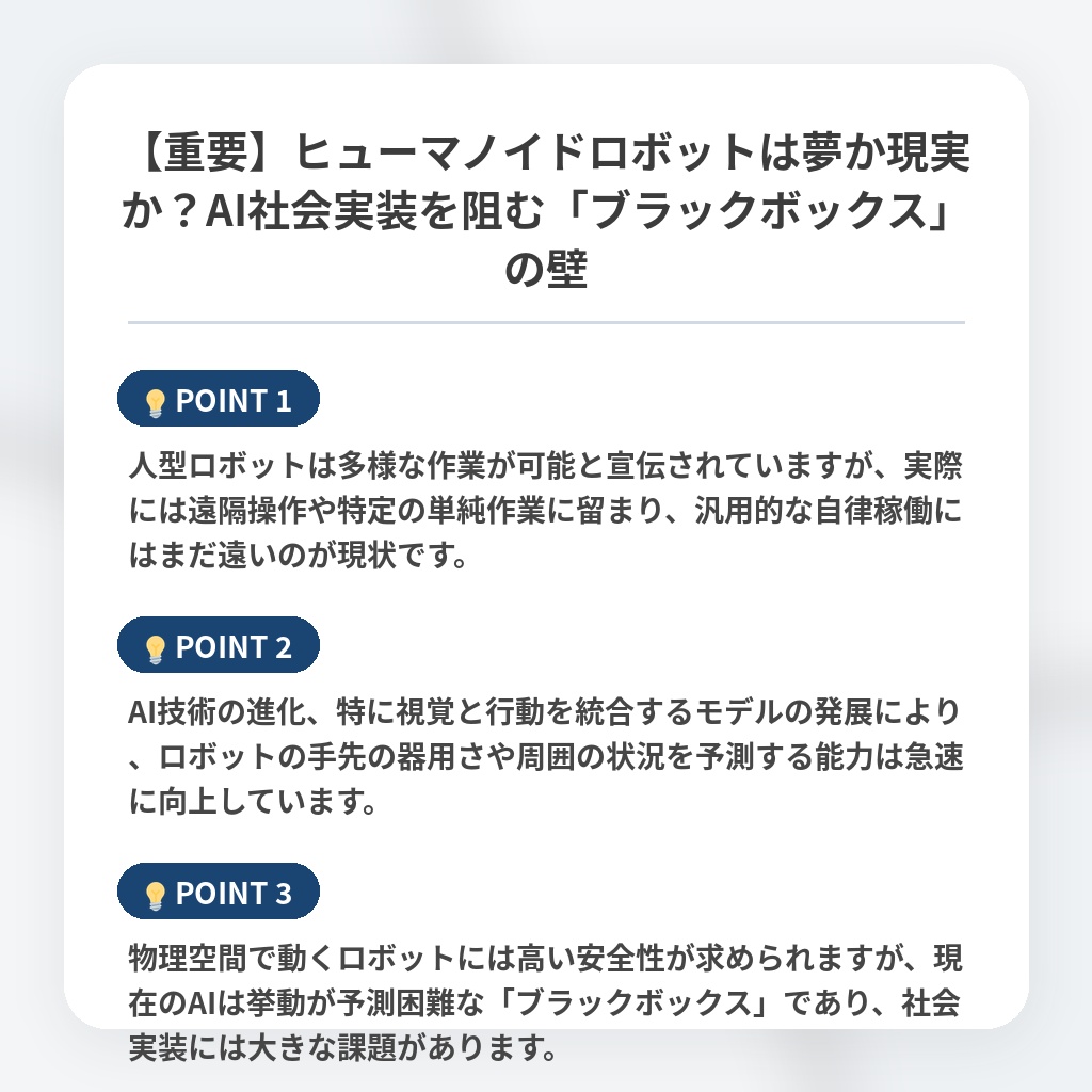【重要】ヒューマノイドロボットは夢か現実か？AI社会実装を阻む「ブラックボックス」の壁の注目ポイントまとめ
