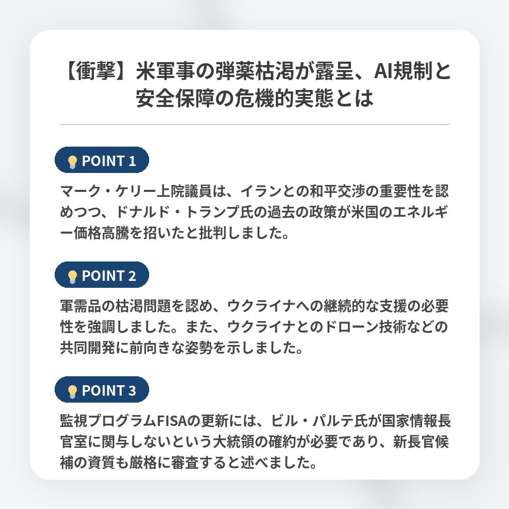 【衝撃】米軍事の弾薬枯渇が露呈、AI規制と安全保障の危機的実態とはの注目ポイントまとめ