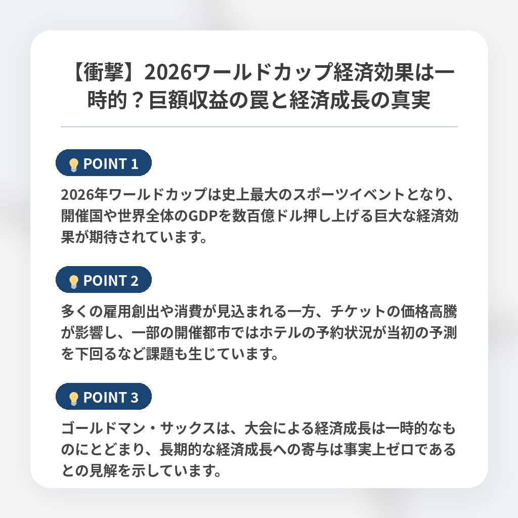 【衝撃】2026ワールドカップ経済効果は一時的？巨額収益の罠と経済成長の真実の注目ポイントまとめ