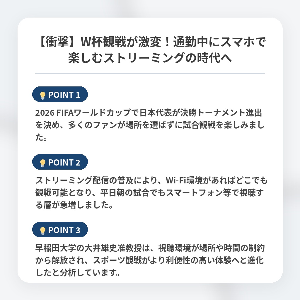 【衝撃】W杯観戦が激変！通勤中にスマホで楽しむストリーミングの時代への注目ポイントまとめ