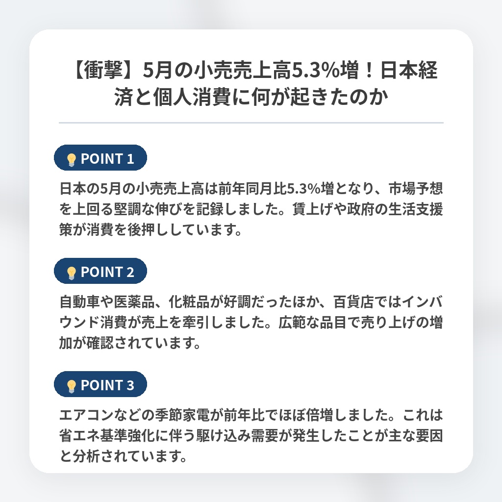 【衝撃】5月の小売売上高5.3%増！日本経済と個人消費に何が起きたのかの注目ポイントまとめ