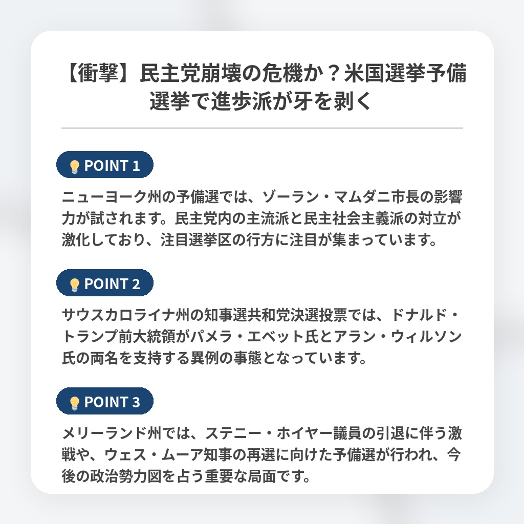 【衝撃】民主党崩壊の危機か？米国選挙予備選挙で進歩派が牙を剥くの注目ポイントまとめ