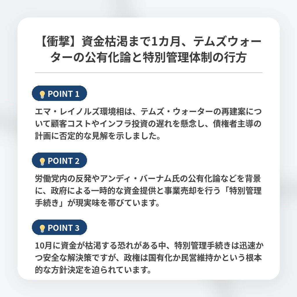 【衝撃】資金枯渇まで1カ月、テムズウォーターの公有化論と特別管理体制の行方の注目ポイントまとめ