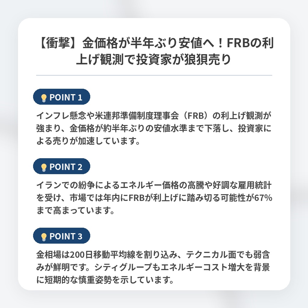 【衝撃】金価格が半年ぶり安値へ！FRBの利上げ観測で投資家が狼狽売りの注目ポイントまとめ