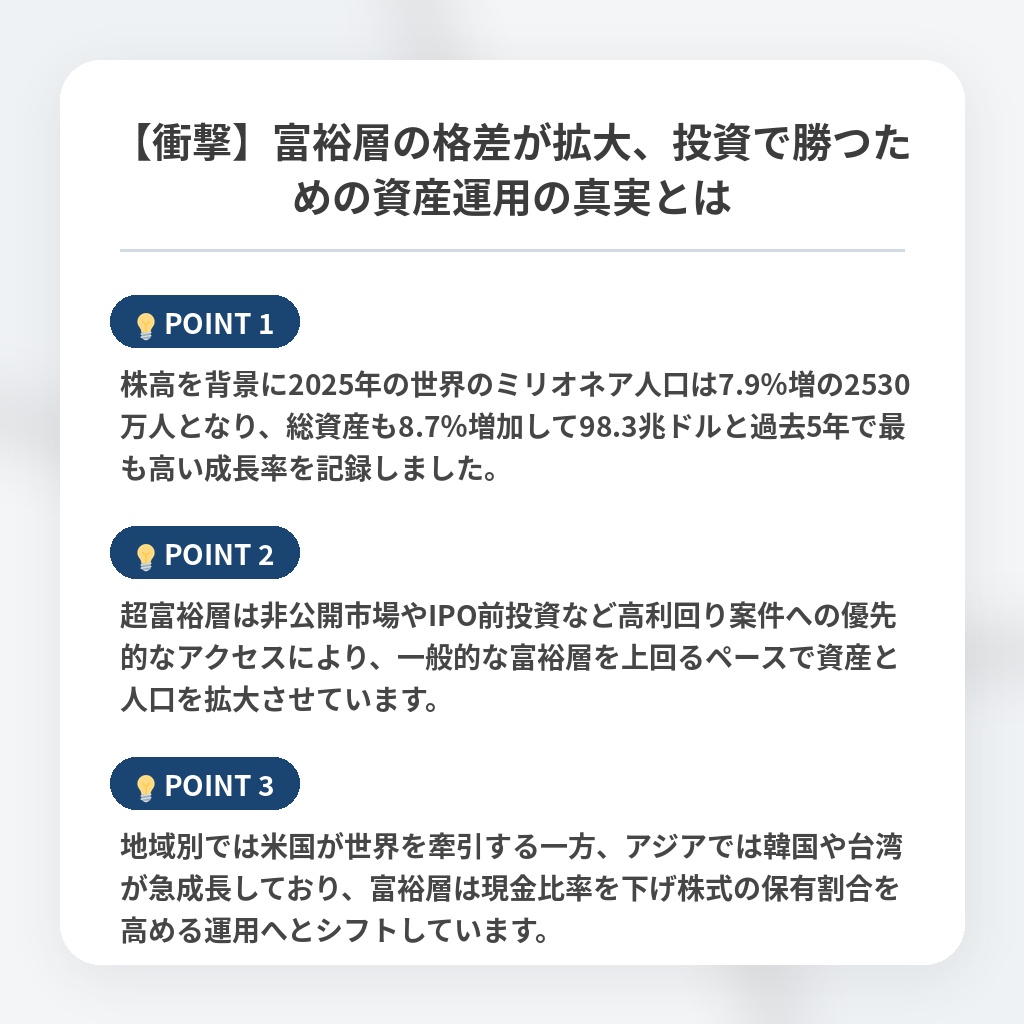 【衝撃】富裕層の格差が拡大、投資で勝つための資産運用の真実とはの注目ポイントまとめ