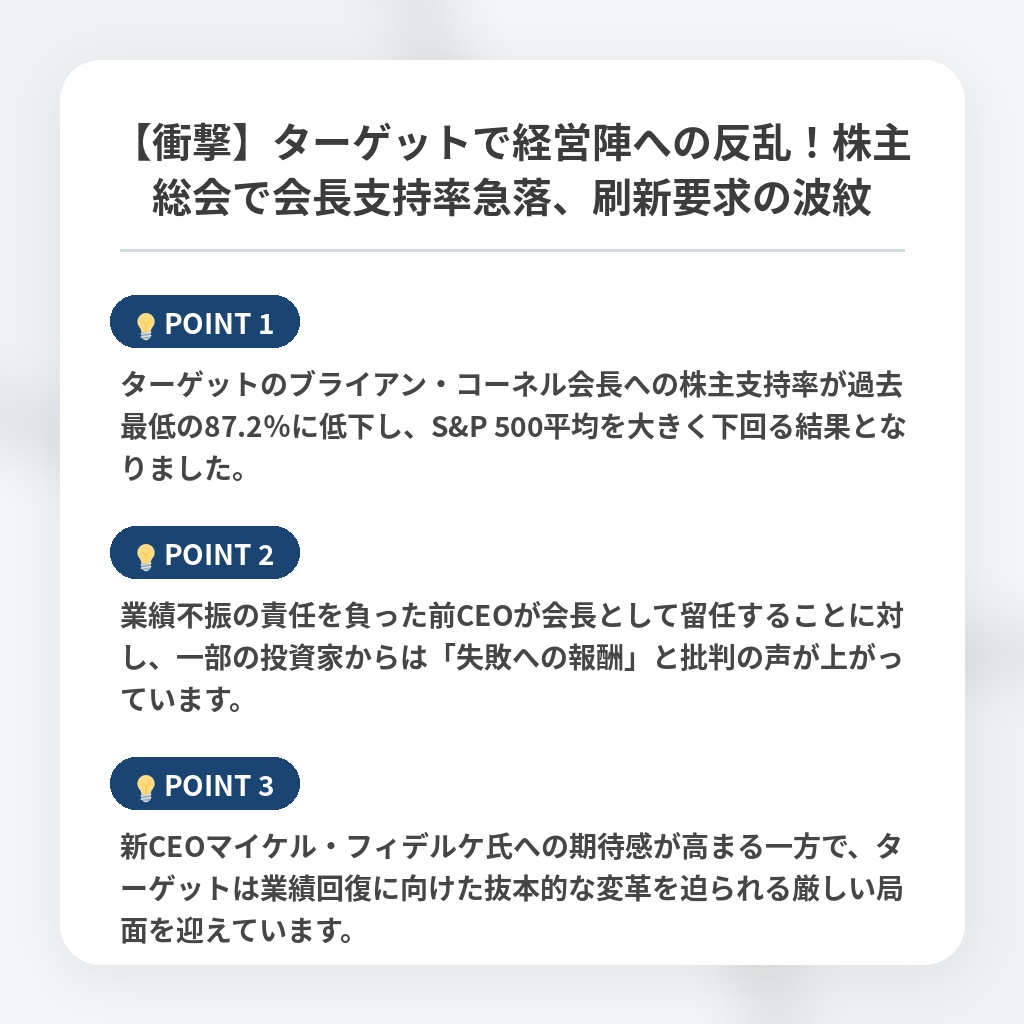 【衝撃】ターゲットで経営陣への反乱!株主総会で会長支持率急落、刷新要求の波紋の注目ポイントまとめ
