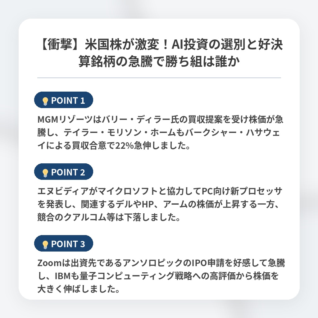 【衝撃】米国株が激変！AI投資の選別と好決算銘柄の急騰で勝ち組は誰かの注目ポイントまとめ