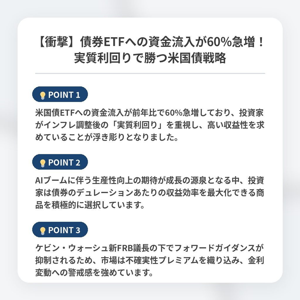 【衝撃】債券ETFへの資金流入が60%急増！実質利回りで勝つ米国債戦略の注目ポイントまとめ