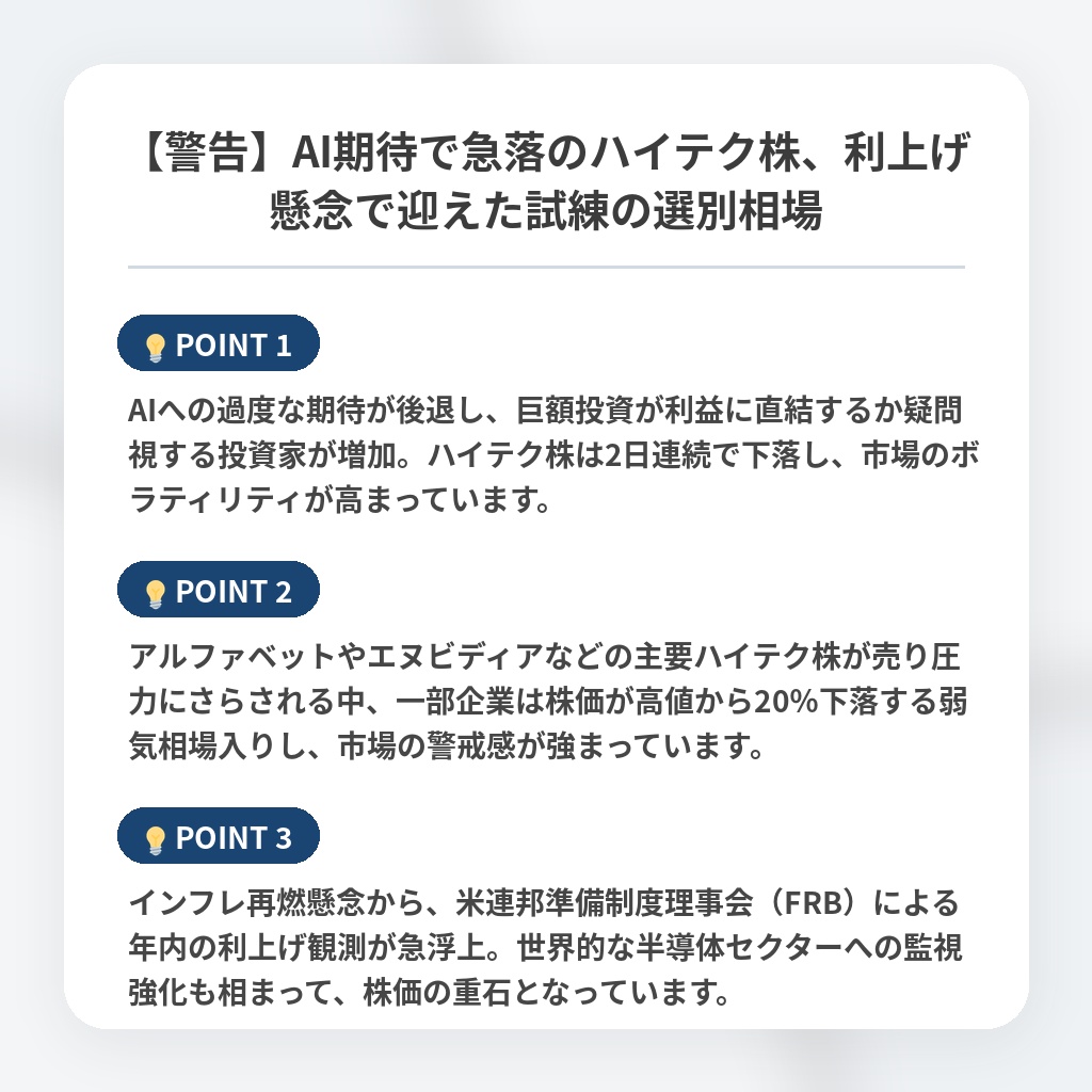 【警告】AI期待で急落のハイテク株、利上げ懸念で迎えた試練の選別相場の注目ポイントまとめ