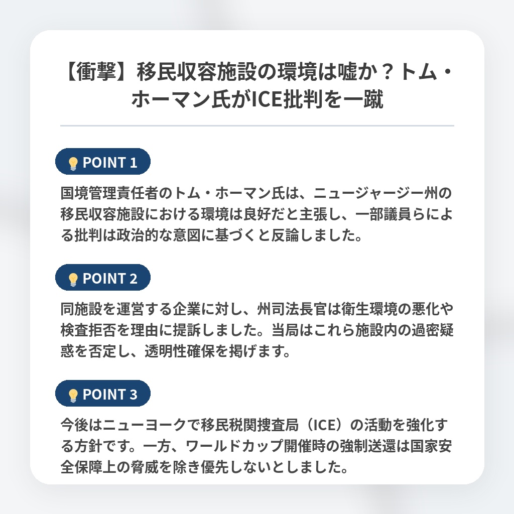 【衝撃】移民収容施設の環境は嘘か？トム・ホーマン氏がICE批判を一蹴の注目ポイントまとめ