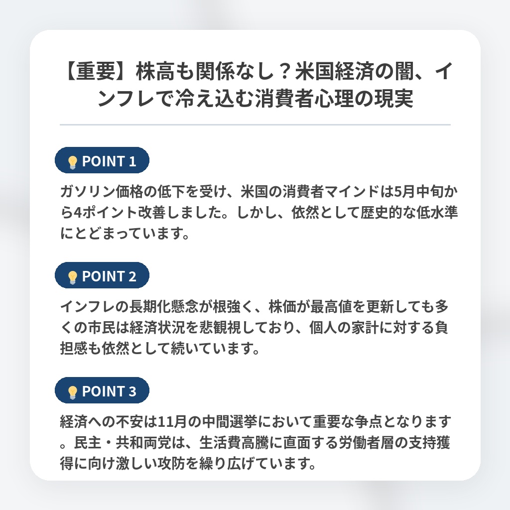 【重要】株高も関係なし？米国経済の闇、インフレで冷え込む消費者心理の現実の注目ポイントまとめ
