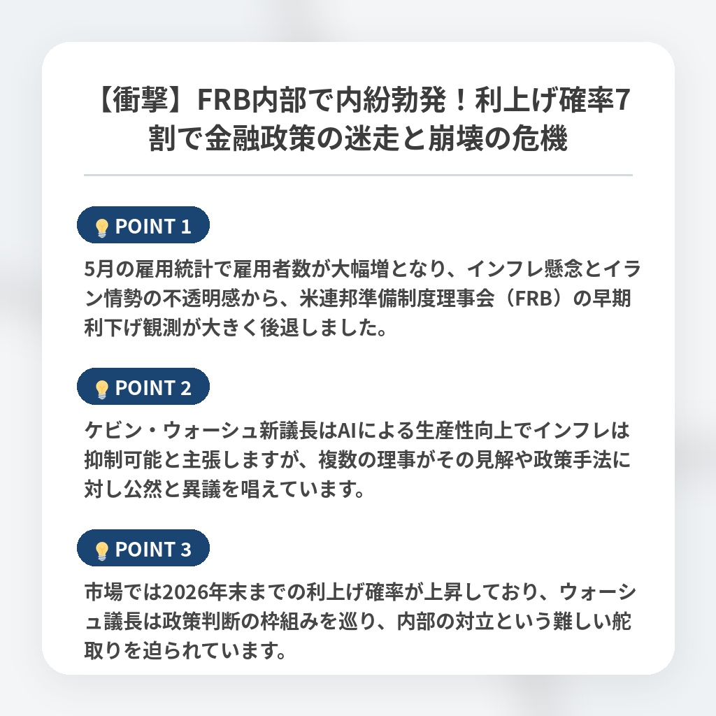 【衝撃】FRB内部で内紛勃発！利上げ確率7割で金融政策の迷走と崩壊の危機の注目ポイントまとめ