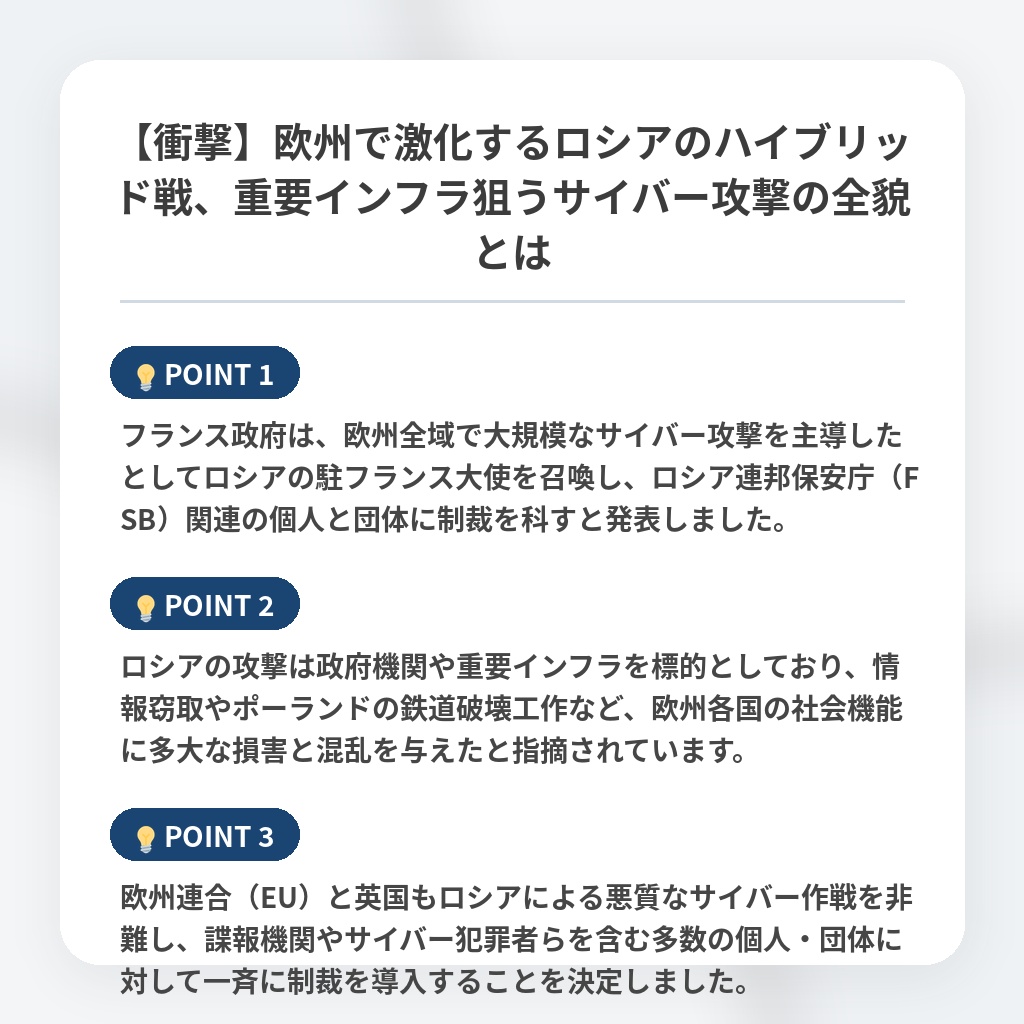 【衝撃】欧州で激化するロシアのハイブリッド戦、重要インフラ狙うサイバー攻撃の全貌とはの注目ポイントまとめ